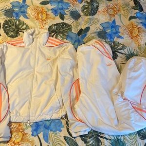 2 piece ADIDAS windbreaker material track suit. White/pinkish-peach